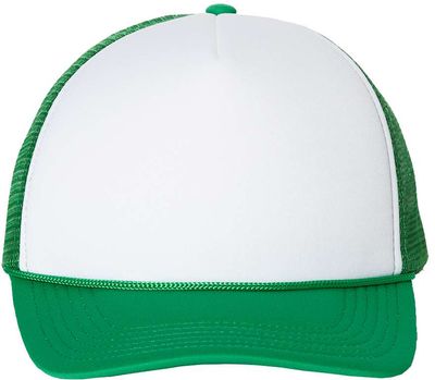 Am image of a Custom Valucap Foam Mesh Back Trucker Cap in White/Kelly!