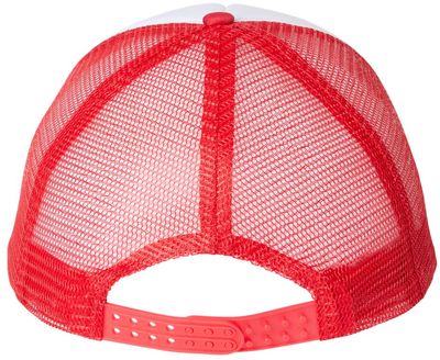 Am image of a Custom Valucap Foam Mesh Back Trucker Cap in White/Red!