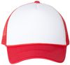 Am image of a Custom Valucap Foam Mesh Back Trucker Cap in White/Red!