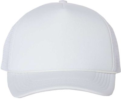 Am image of a Custom Valucap Foam Mesh Back Trucker Cap in White/White!