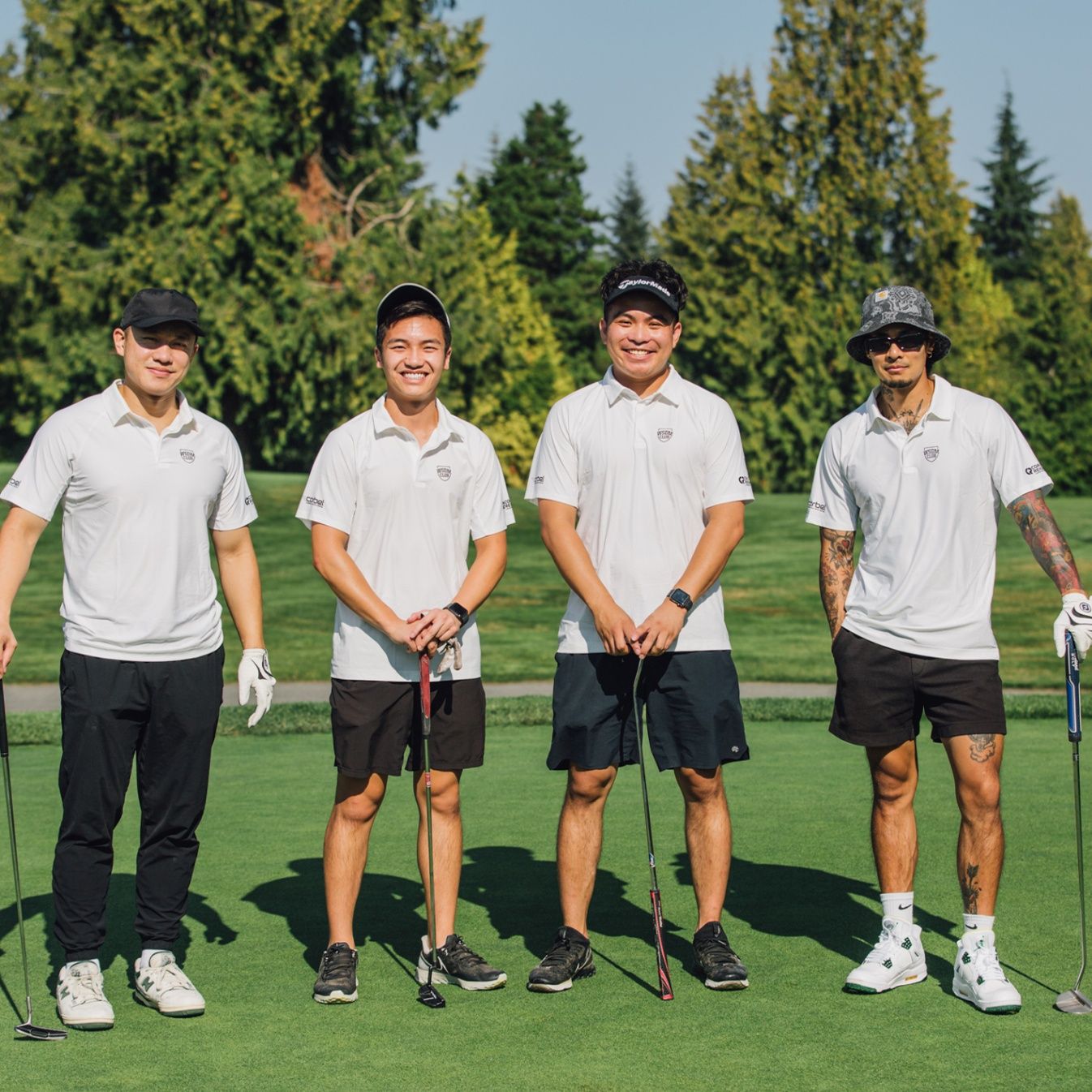 An image of participants wearing custom shirts we printed for the WSDM Club golf tournament