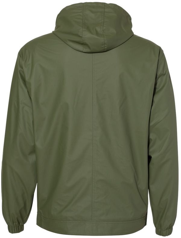 Am image of a Custom Weatherproof Vintage Hooded Rain Jacket in Bronze Green!