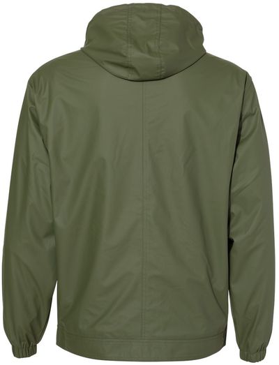 Am image of a Custom Weatherproof Vintage Hooded Rain Jacket in Bronze Green!