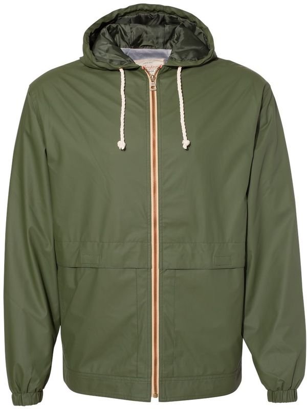 Am image of a Custom Weatherproof Vintage Hooded Rain Jacket in Bronze Green!