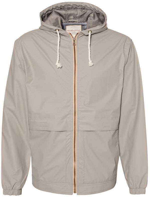An image of a Custom Weatherproof Vintage Hooded Rain Jacket in Khaki!