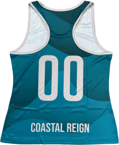 Am image of a Custom Sublimated Youth Racerback Tank Top in Essential!