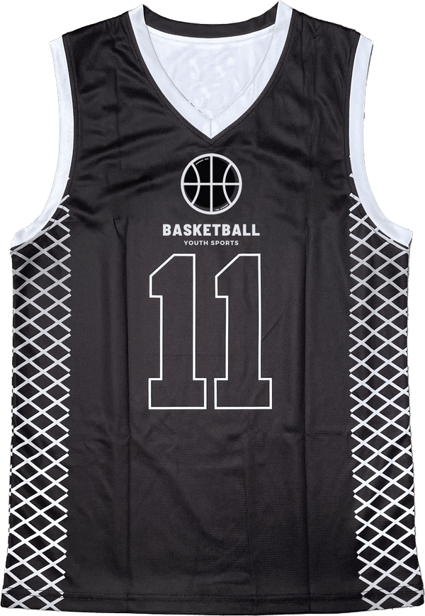 Am image of a Custom Sublimated V Neck Racerback Youth Girls Basketball Jersey in Full Colour Sublimation!