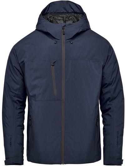 Am image of a Custom Stormtech Mens Nostromo Thermal Shell Jacket in Navy/Graphite!