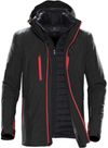 Am image of a Custom Stormtech Mens Matrix System Jacket in Black/Bright Red!