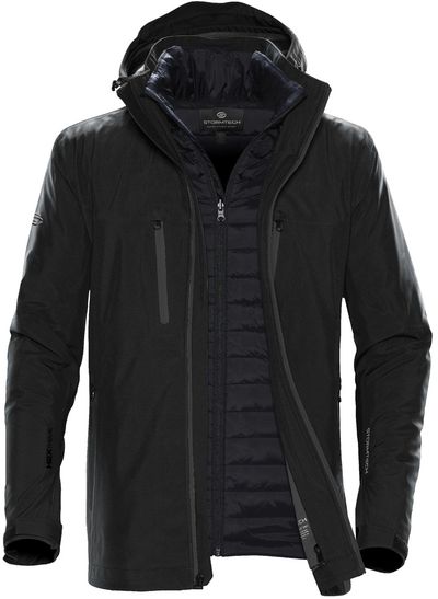 Am image of a Custom Stormtech Mens Matrix System Jacket in Black/Carbon!