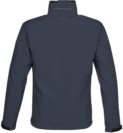 Am image of a Custom Stormtech Mens Cruise Softshell in NAVY / BLACK!