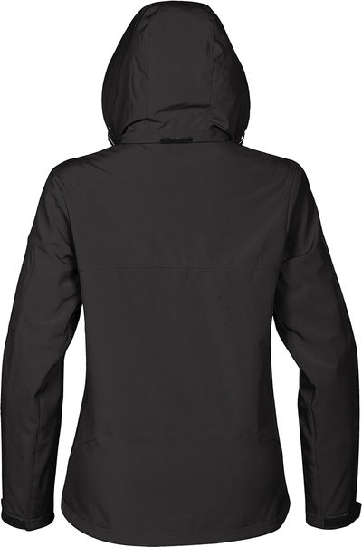 Am image of a Custom Stormtech Womens Cruise Softshell in BLACK / BLACK!