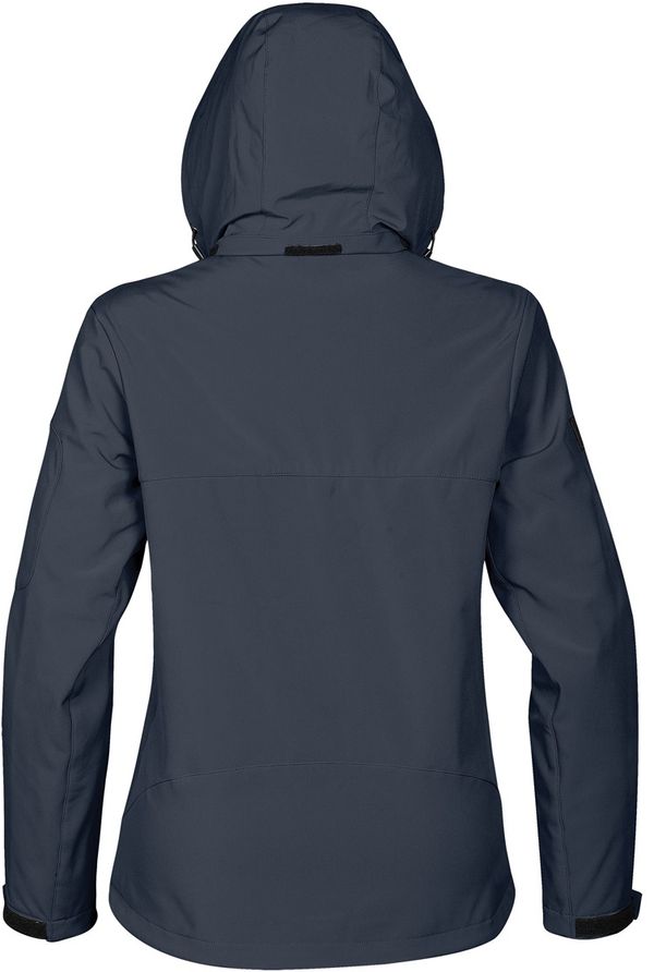 Am image of a Custom Stormtech Womens Cruise Softshell in NAVY / BLACK!