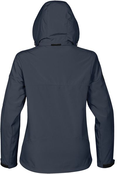 Am image of a Custom Stormtech Womens Cruise Softshell in NAVY / BLACK!