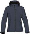 Am image of a Custom Stormtech Womens Cruise Softshell in NAVY / BLACK!