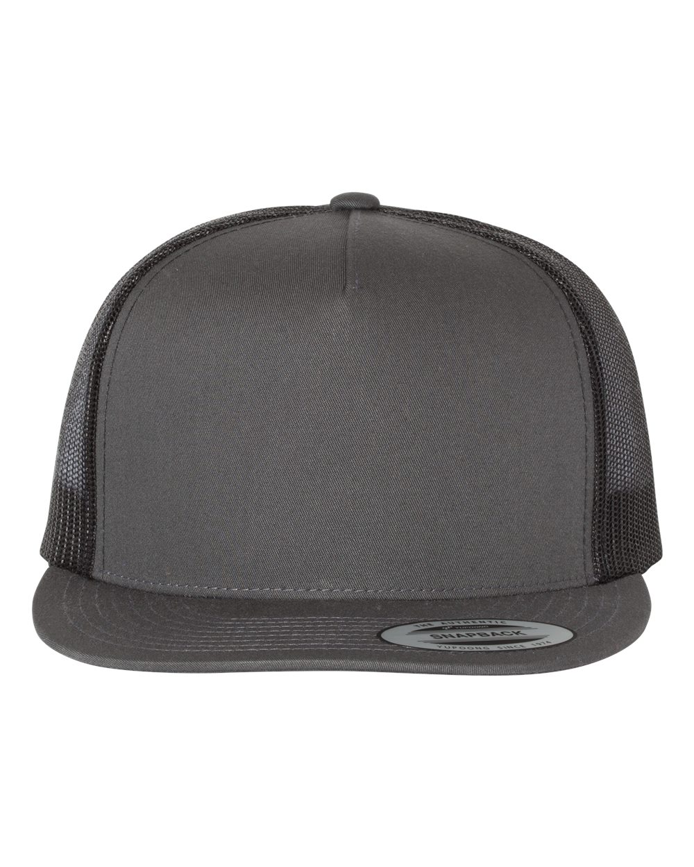 Yupoong Five Panel Classic Trucker Cap in Charcoal / Black