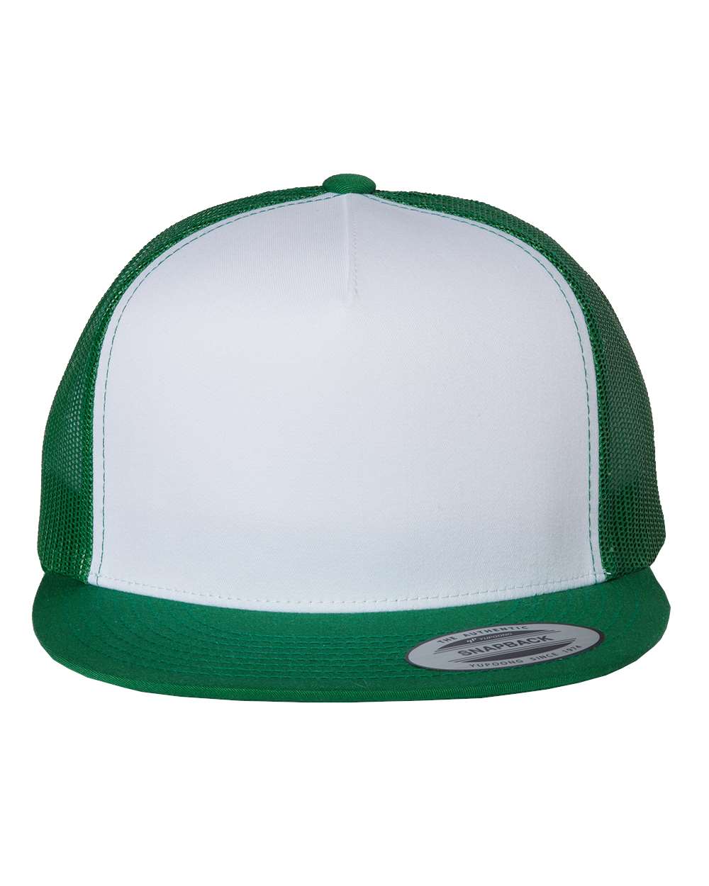 Yupoong Five Panel Classic Trucker Cap in Kelly/White/Kelly