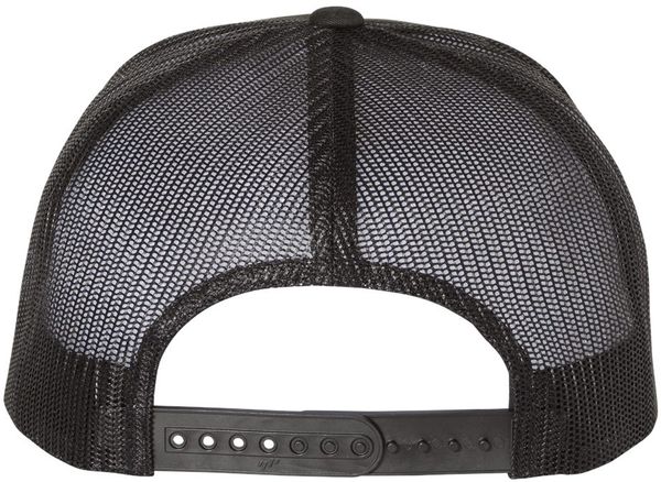 An image of a Custom Yupoong Five Panel Classic Trucker Cap in Multicam Black/Black!