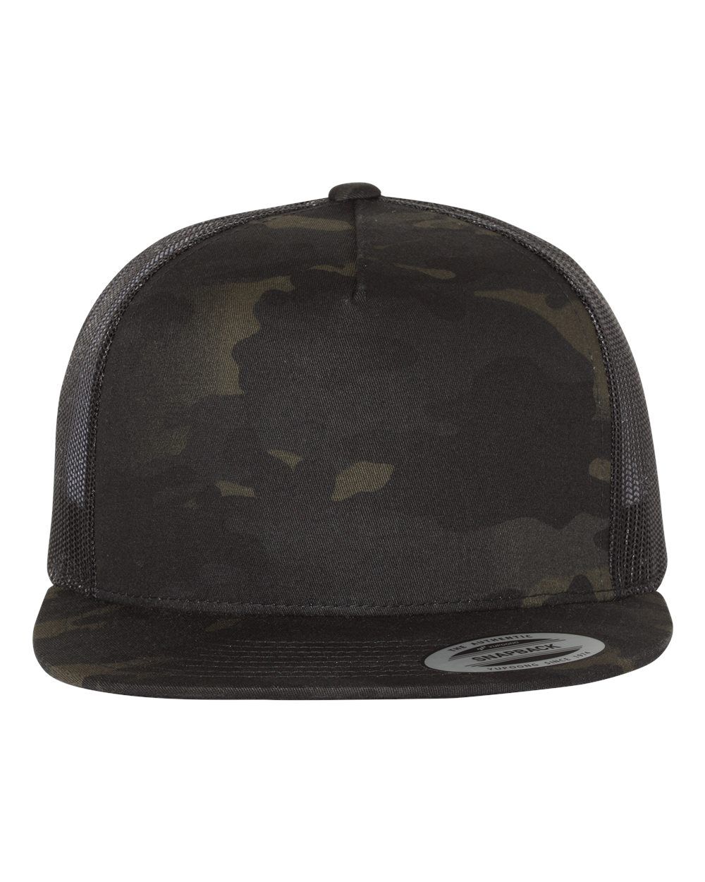 Yupoong Five Panel Classic Trucker Cap in Multicam Black/Black