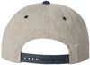 An image of a Custom Yupoong Flat Bill Snapback Cap in Heather Grey/Navy!
