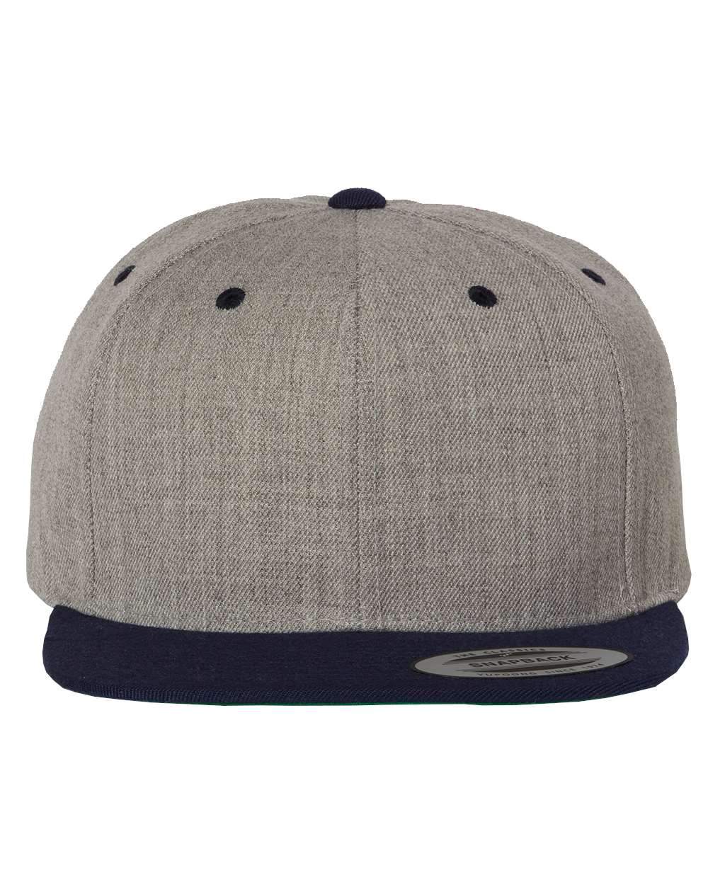 Yupoong Flat Bill Snapback Cap in Heather Grey/Navy
