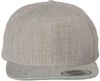 Am image of a Custom Yupoong Flat Bill Snapback Cap in Heather Grey!