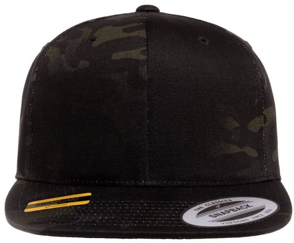 An image of a Custom Yupoong Flat Bill Snapback Cap in Multicamo Black!