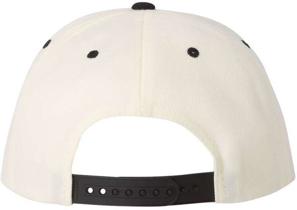 An image of a Custom Yupoong Flat Bill Snapback Cap in Natural/ Black!