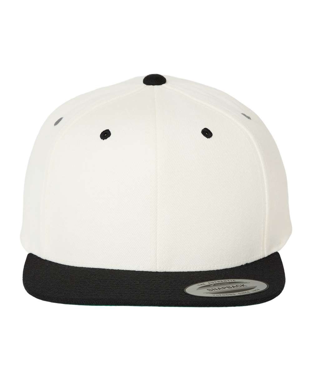 Yupoong Flat Bill Snapback Cap in Natural/ Black