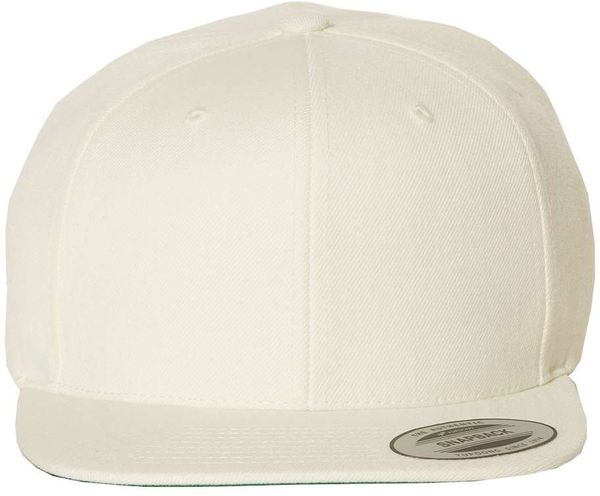 Am image of a Custom Yupoong Flat Bill Snapback Cap in Natural!