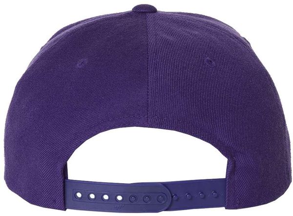 Am image of a Custom Yupoong Flat Bill Snapback Cap in Purple!