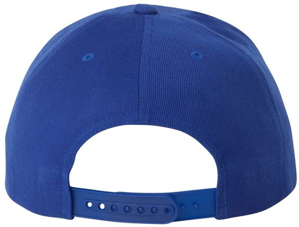 Am image of a Custom Yupoong Flat Bill Snapback Cap in Royal!