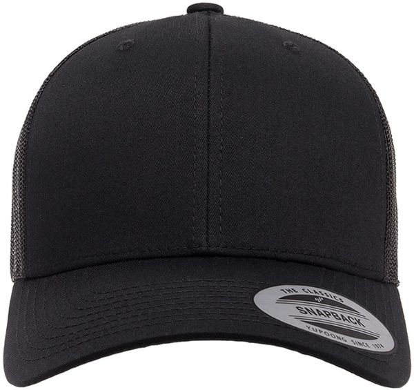 Am image of a Custom Yupoong Adult Retro Trucker Cap in Black!