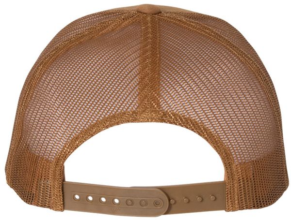 Am image of a Custom Yupoong Adult Retro Trucker Cap in Caramel!