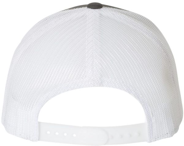 An image of a Custom Yupoong Adult Retro Trucker Cap in Charchoal/White!
