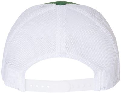 Am image of a Custom Yupoong Adult Retro Trucker Cap in Evergreen/White!