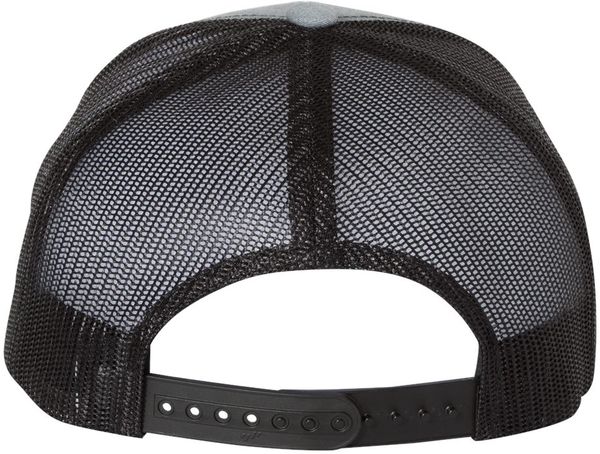 An image of a Custom Yupoong Adult Retro Trucker Cap in Heather Gray/Black!