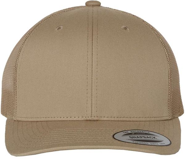 Am image of a Custom Yupoong Adult Retro Trucker Cap in Khaki!