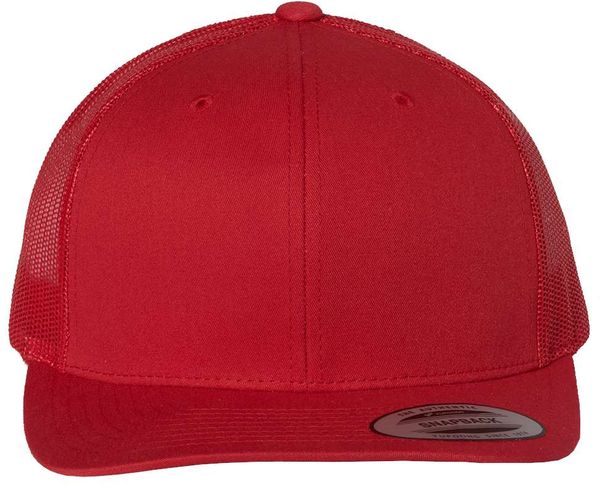 Am image of a Custom Yupoong Adult Retro Trucker Cap in Red!