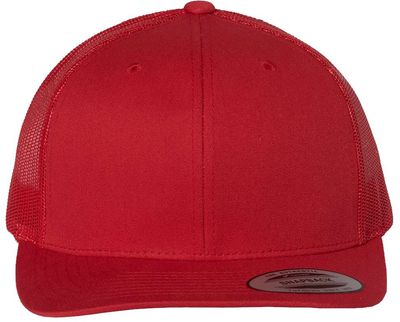 Am image of a Custom Yupoong Adult Retro Trucker Cap in Red!