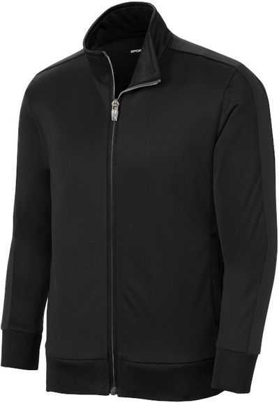 Am image of a Custom SportTek Youth Tricot Track Jacket in Black/Black!