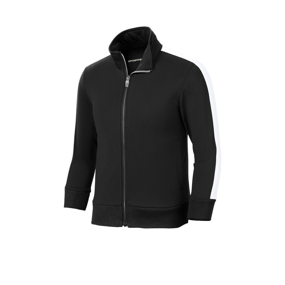 SportTek Youth Tricot Track Jacket in Black/White