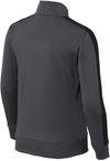 Am image of a Custom SportTek Youth Tricot Track Jacket in Graphite Grey/Black!
