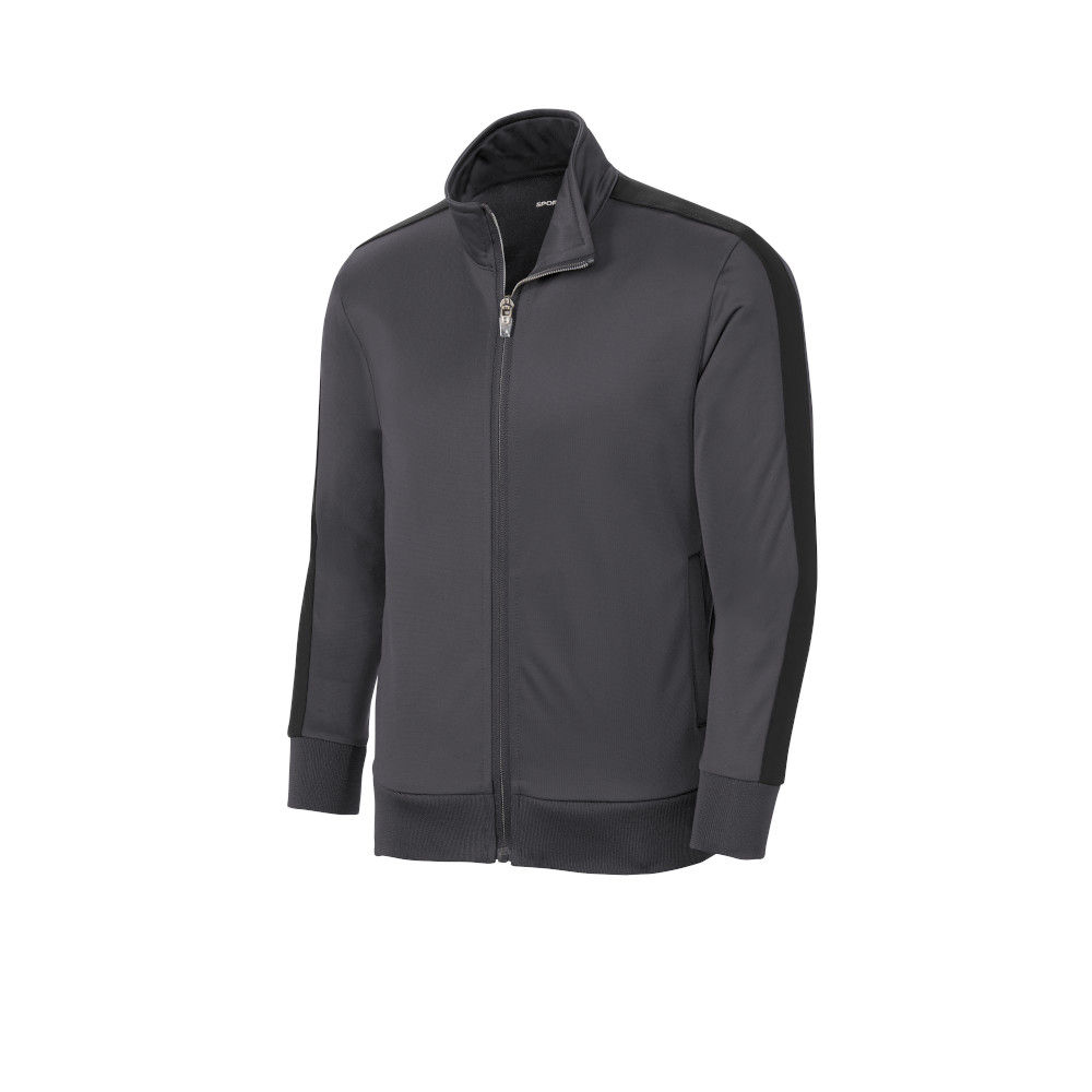 SportTek Youth Tricot Track Jacket in Graphite Grey/Black