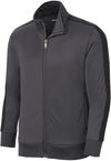Am image of a Custom SportTek Youth Tricot Track Jacket in Graphite Grey/Black!