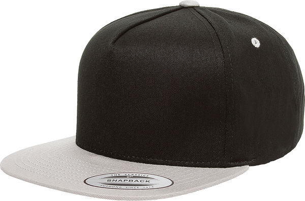 Am image of a Custom Yupoong Classics Flat Bill Cap in Black/Grey!