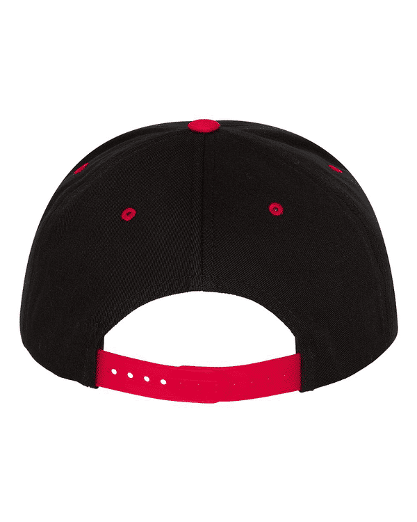 Am image of a Custom Yupoong Classics Flat Bill Cap in Black/Red!