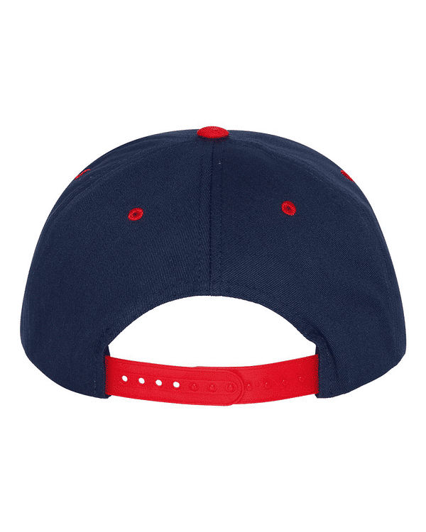 Am image of a Custom Yupoong Classics Flat Bill Cap in Navy/Red!