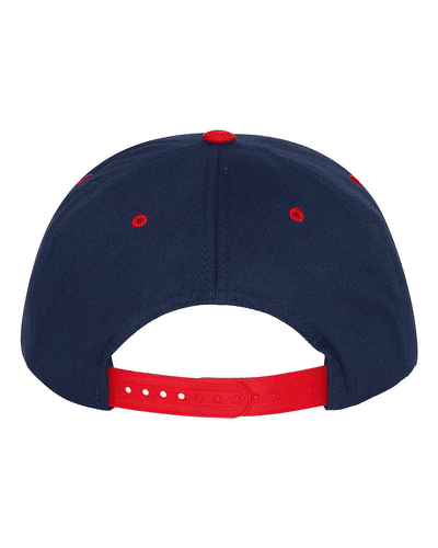 Am image of a Custom Yupoong Classics Flat Bill Cap in Navy/Red!