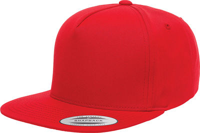 Am image of a Custom Yupoong Classics Flat Bill Cap in Red!